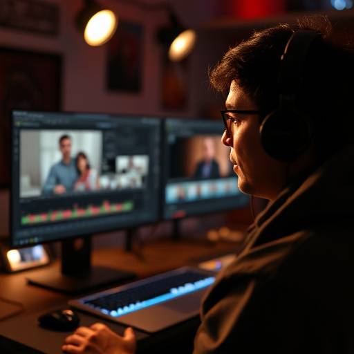 Video editor working on a timeline in a professional editing suite